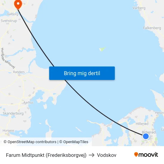 Farum Midtpunkt (Frederiksborgvej) to Vodskov map