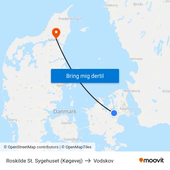 Roskilde St. Sygehuset (Køgevej) to Vodskov map