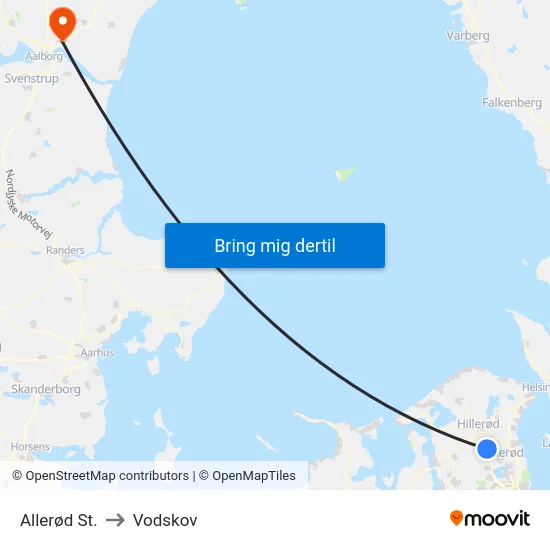 Allerød St. to Vodskov map
