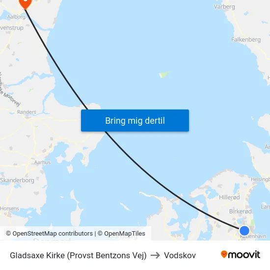 Gladsaxe Kirke (Provst Bentzons Vej) to Vodskov map