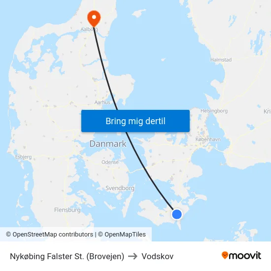 Nykøbing Falster St. (Brovejen) to Vodskov map