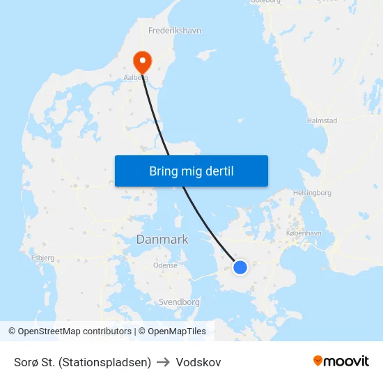 Sorø St. (Stationspladsen) to Vodskov map