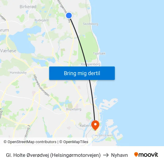 Gl. Holte Øverødvej (Helsingørmotorvejen) to Nyhavn map