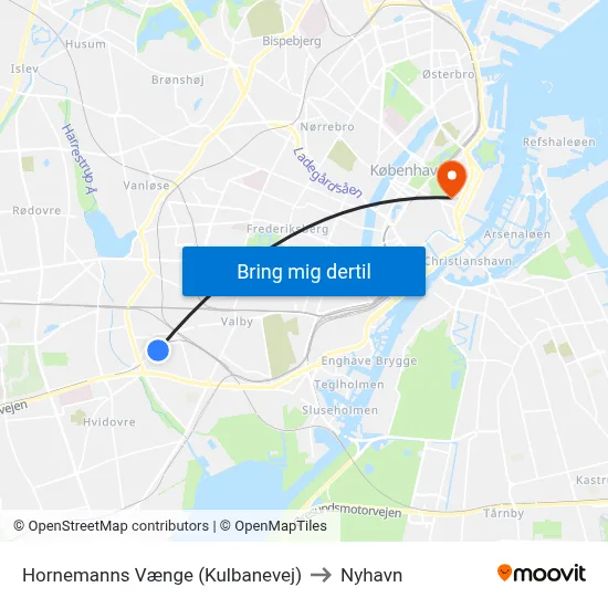 Hornemanns Vænge (Kulbanevej) to Nyhavn map