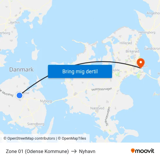 Zone 01 (Odense Kommune) to Nyhavn map