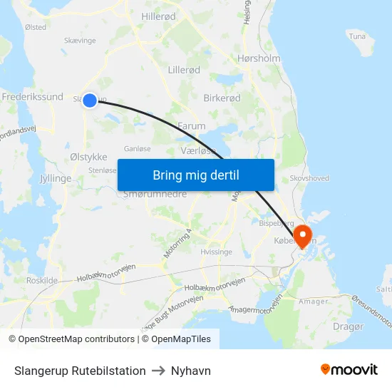 Slangerup Rutebilstation to Nyhavn map