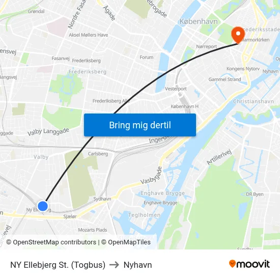 NY Ellebjerg St. (Togbus) to Nyhavn map