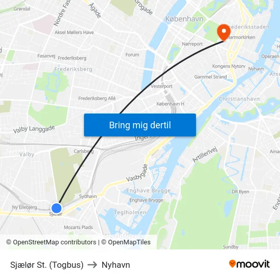 Sjælør St. (Togbus) to Nyhavn map