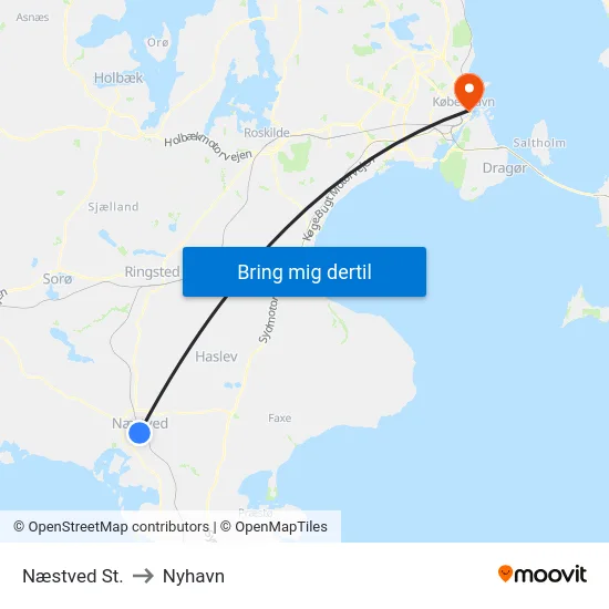 Næstved St. to Nyhavn map