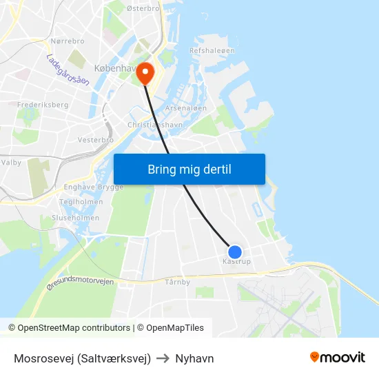 Mosrosevej (Saltværksvej) to Nyhavn map