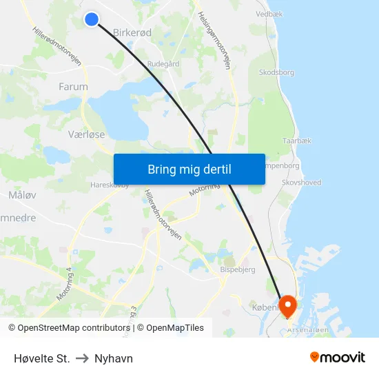 Høvelte St. to Nyhavn map