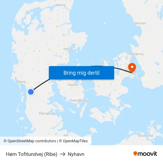 Høm Toftlundvej (Ribe) to Nyhavn map
