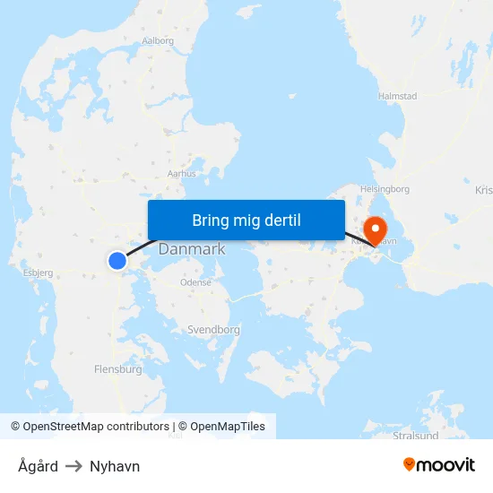 Ågård to Nyhavn map