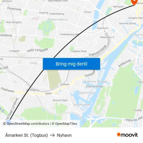 Åmarken St. (Togbus) to Nyhavn map