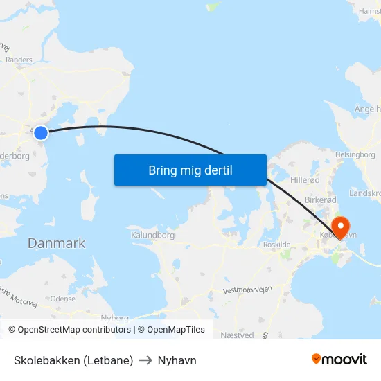 Skolebakken (Letbane) to Nyhavn map