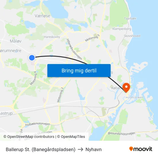 Ballerup St. (Banegårdspladsen) to Nyhavn map