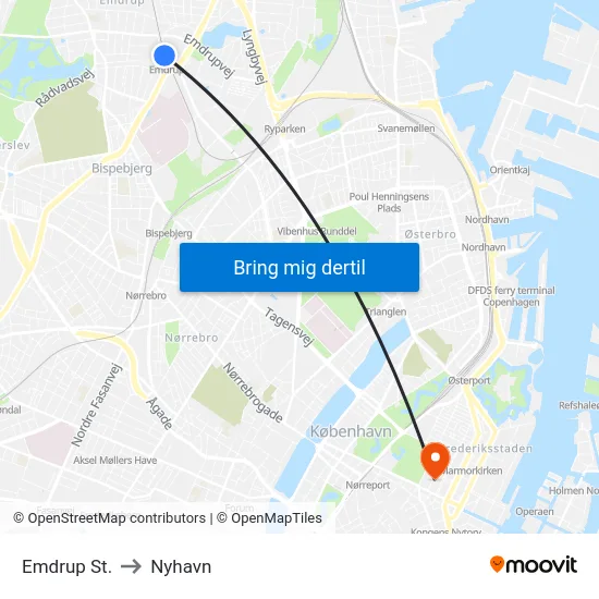 Emdrup St. to Nyhavn map