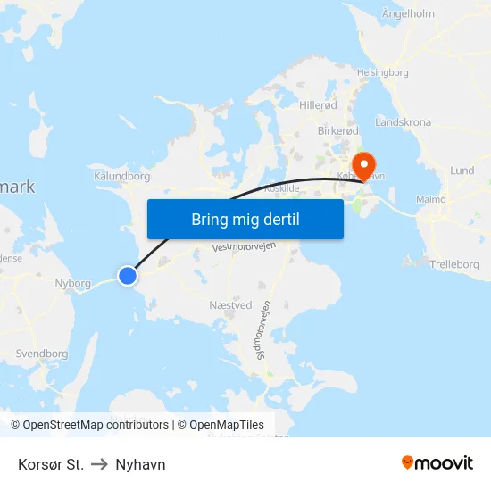 Korsør St. to Nyhavn map