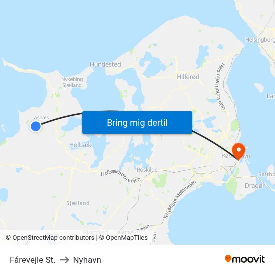 Fårevejle St. to Nyhavn map