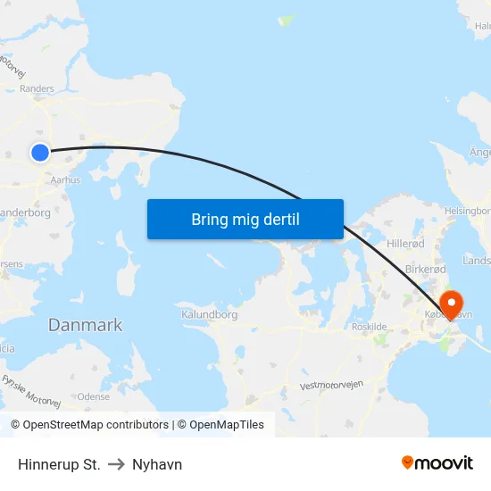 Hinnerup St. to Nyhavn map