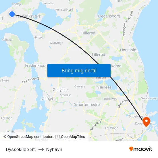 Dyssekilde St. to Nyhavn map