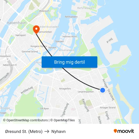Øresund St. (Metro) to Nyhavn map