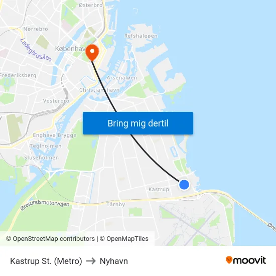 Kastrup St. (Metro) to Nyhavn map