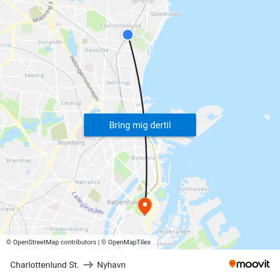 Charlottenlund St. to Nyhavn map