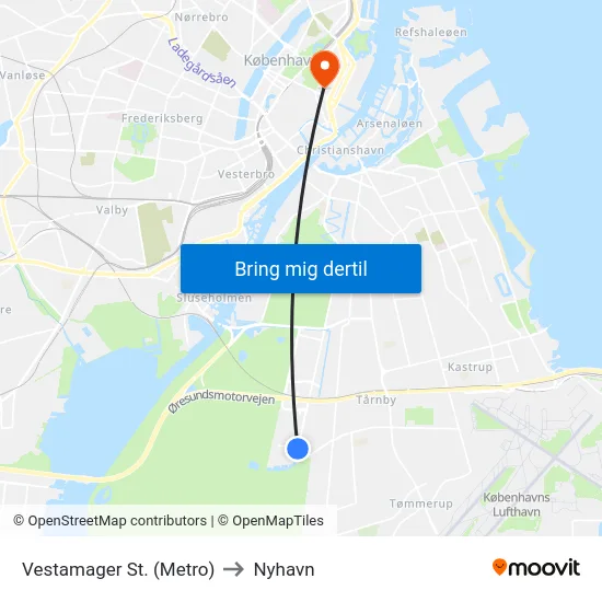 Vestamager St. (Metro) to Nyhavn map