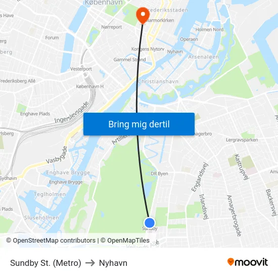 Sundby St. (Metro) to Nyhavn map