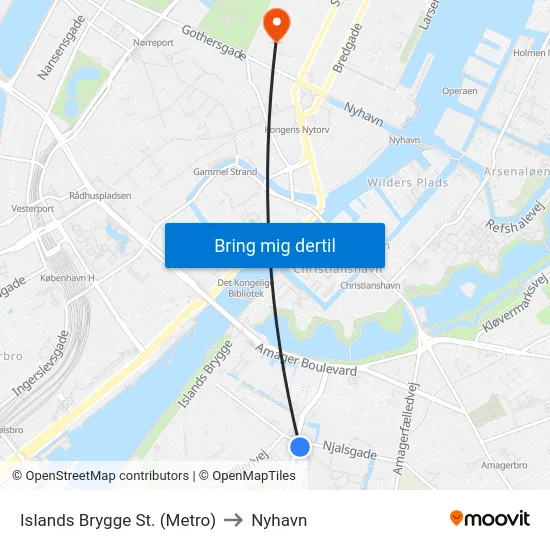 Islands Brygge St. (Metro) to Nyhavn map
