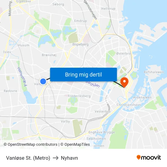 Vanløse St. (Metro) to Nyhavn map