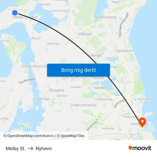 Melby St. to Nyhavn map
