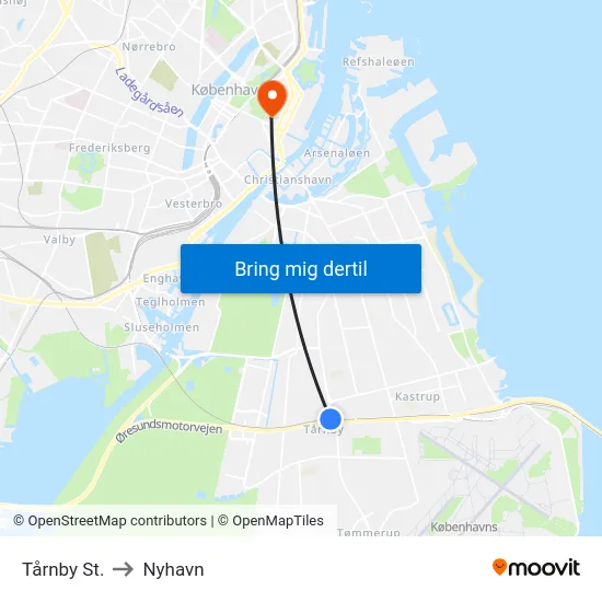 Tårnby St. to Nyhavn map