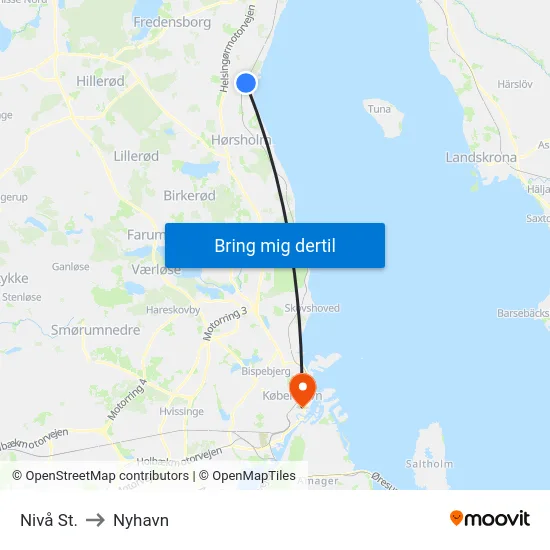 Nivå St. to Nyhavn map