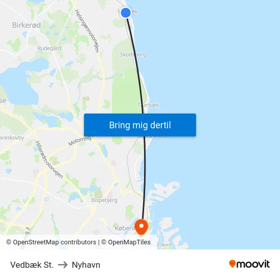 Vedbæk St. to Nyhavn map