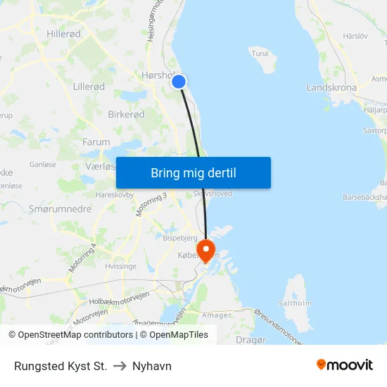 Rungsted Kyst St. to Nyhavn map