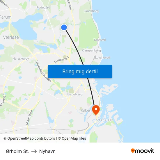 Ørholm St. to Nyhavn map