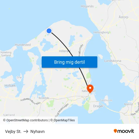 Vejby St. to Nyhavn map
