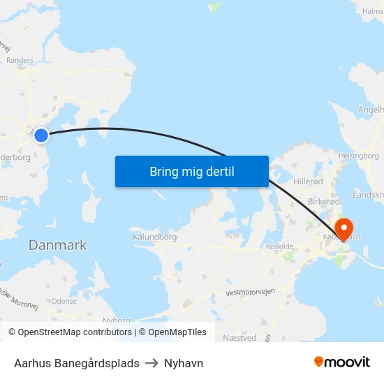 Aarhus Banegårdsplads to Nyhavn map