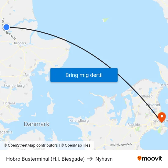 Hobro Busterminal (H.I. Biesgade) to Nyhavn map
