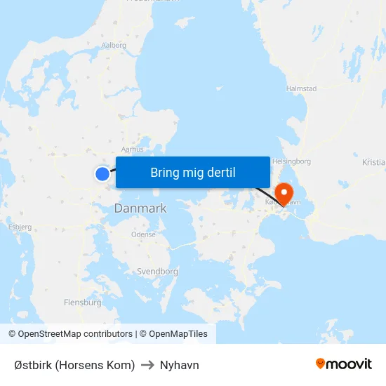 Østbirk (Horsens Kom) to Nyhavn map