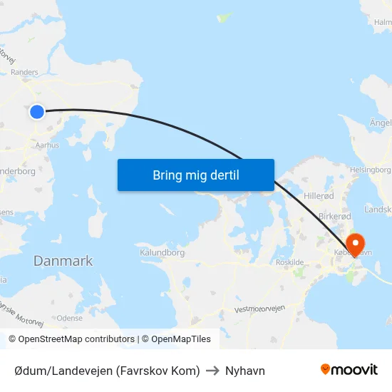 Ødum/Landevejen (Favrskov Kom) to Nyhavn map