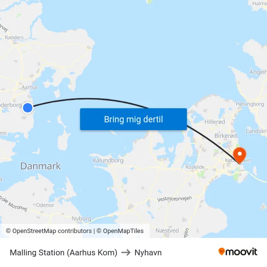 Malling Station  (Aarhus Kom) to Nyhavn map