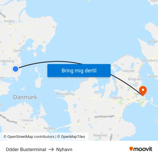Odder Busterminal to Nyhavn map