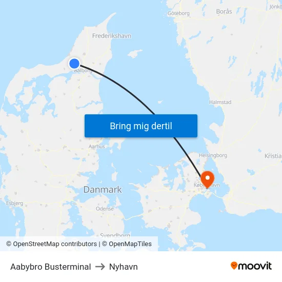 Aabybro Busterminal to Nyhavn map