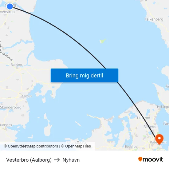 Vesterbro (Aalborg) to Nyhavn map