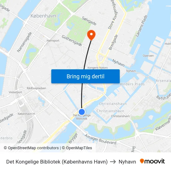 Det Kongelige Bibliotek (Københavns Havn) to Nyhavn map