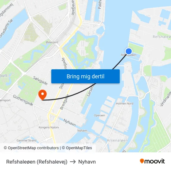 Refshaleøen (Refshalevej) to Nyhavn map