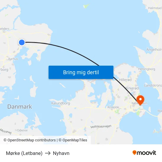 Mørke (Letbane) to Nyhavn map